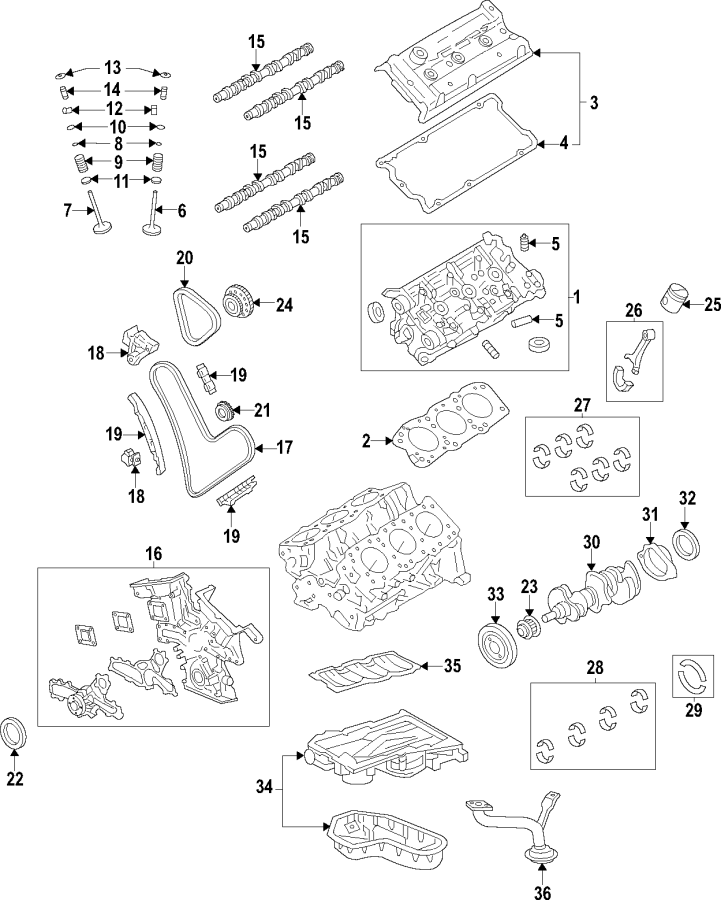 Diagram Camshaft & timing. Crankshaft & bearings. Cylinder head & valves. Lubrication. Mounts. Pistons. Rings & bearings. for your 2016 Toyota Camry 2.5L A/T Special Edition Sedan 