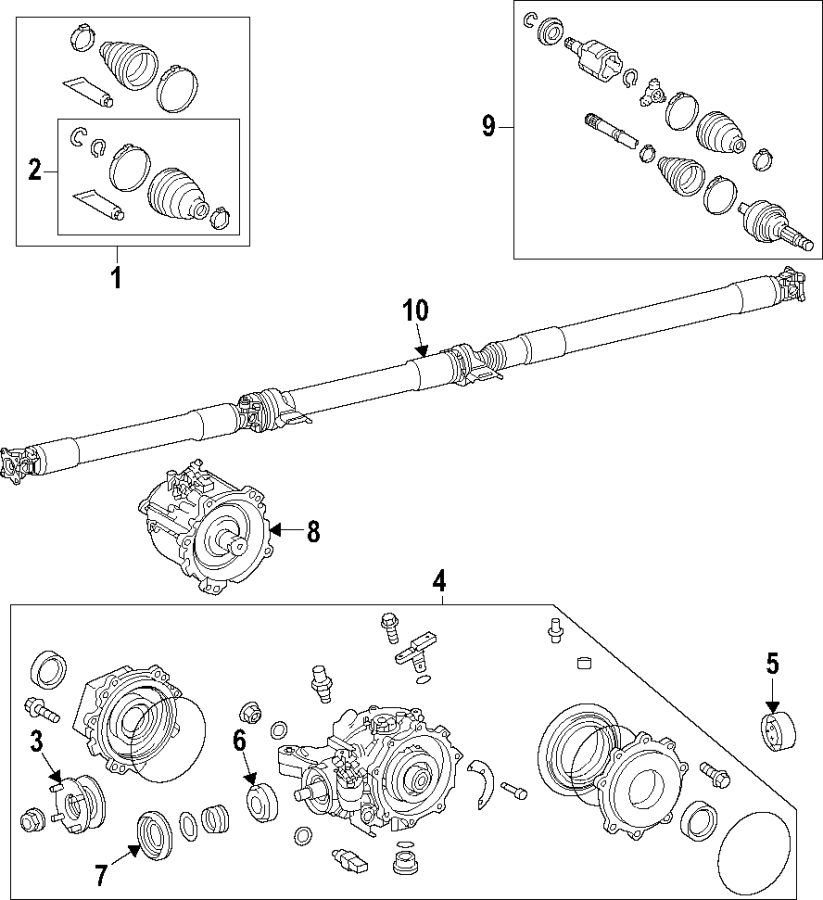 Diagram Rear axle. Axle shafts & joints. Differential. Drive axles. Propeller shaft. for your 2022 Toyota 4Runner   