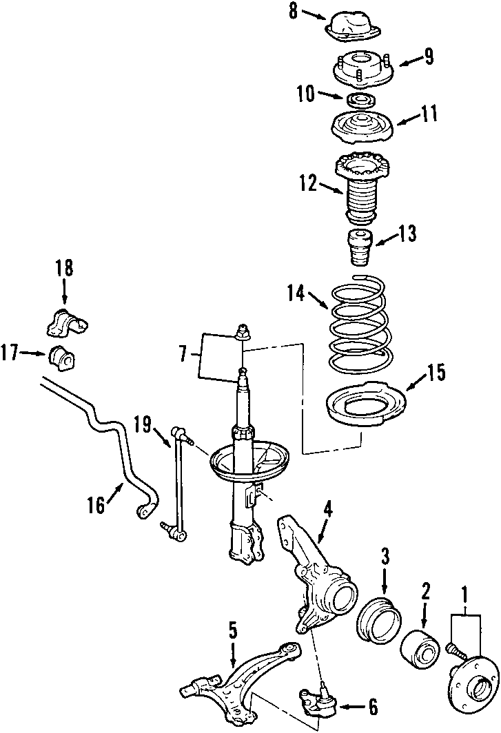 Full size assembly image of FRONT SUSPENSION. LOWER CONTROL ARM. STABILIZER BAR. SUSPENSION COMPONENTS. (1/1)
