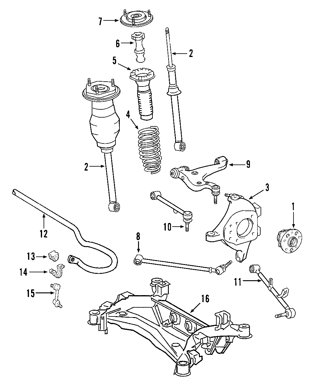 Full size assembly image of REAR SUSPENSION. RIDE CONTROL. STABILIZER BAR. SUSPENSION COMPONENTS. UPPER CONTROL ARM. (1/1)
