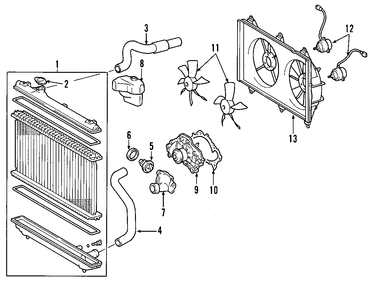 Diagram COOLING SYSTEM. COOLING FAN. RADIATOR. WATER PUMP. for your 2012 Toyota Tacoma  Base Standard Cab Pickup Fleetside 