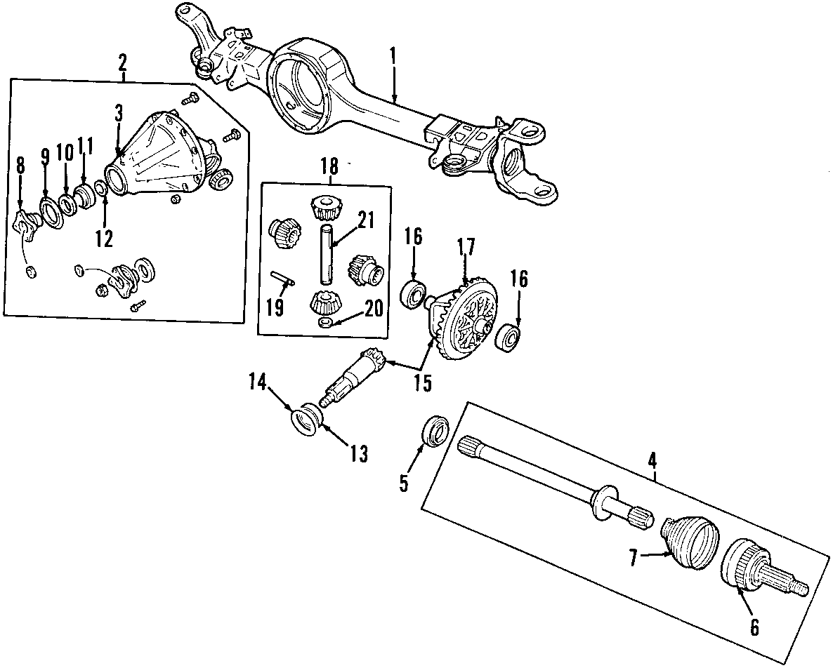 Diagram DRIVE AXLES. AXLE SHAFTS & JOINTS. DIFFERENTIAL. FRONT AXLE. PROPELLER SHAFT. for your 1997 Land Rover Range Rover   