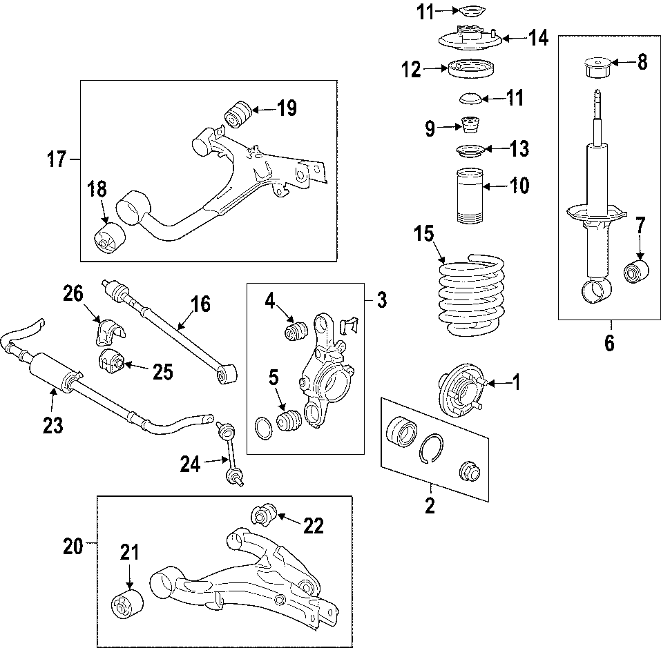 Diagram REAR SUSPENSION. LOWER CONTROL ARM. STABILIZER BAR. SUSPENSION COMPONENTS. UPPER CONTROL ARM. for your 2005 Land Rover LR3   