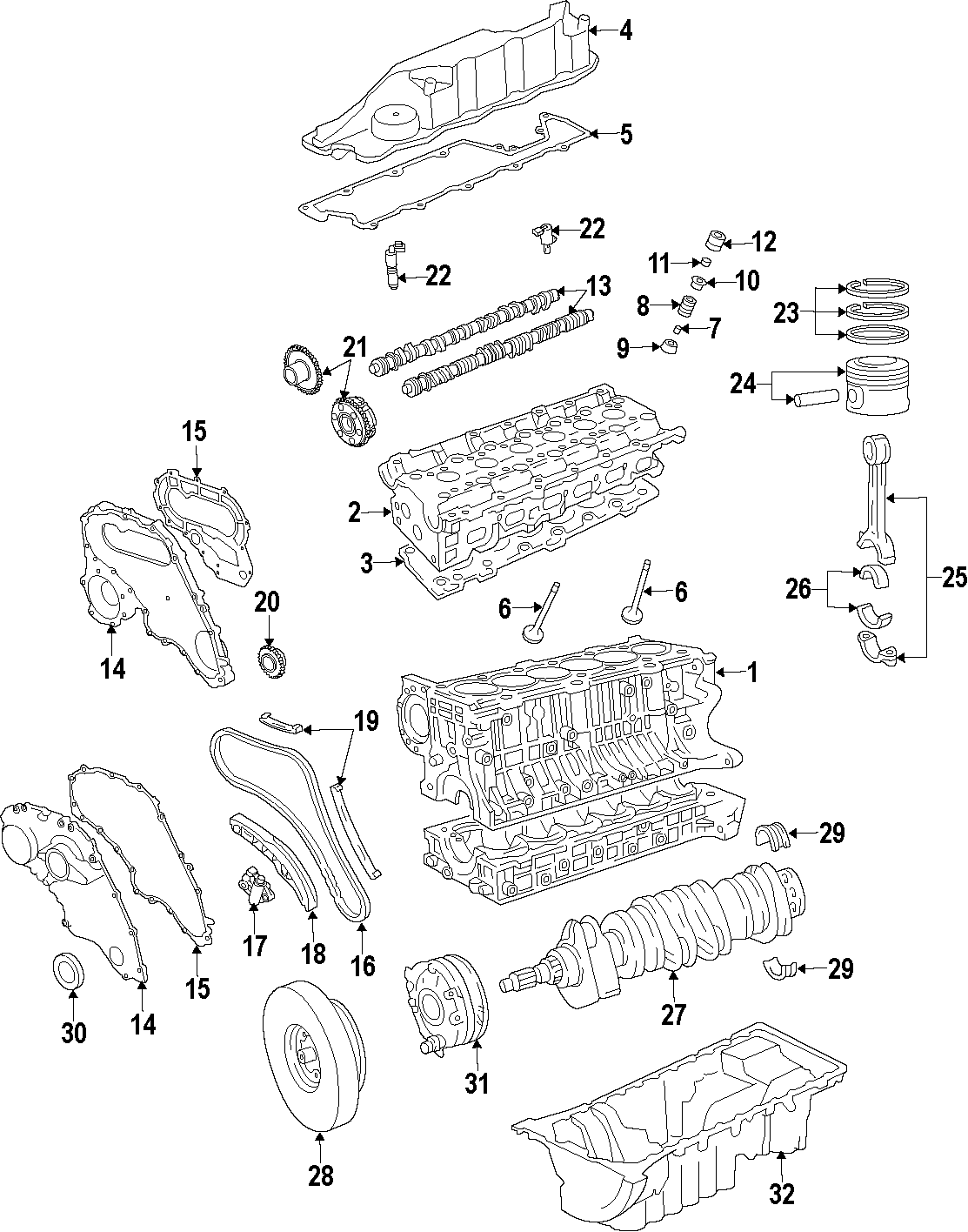 Diagram CAMSHAFT & TIMING. CRANKSHAFT & BEARINGS. CYLINDER HEAD & VALVES. LUBRICATION. MOUNTS. PISTONS. RINGS & BEARINGS. for your 2020 Land Rover Range Rover Evoque  R-Dynamic SE Sport Utility 