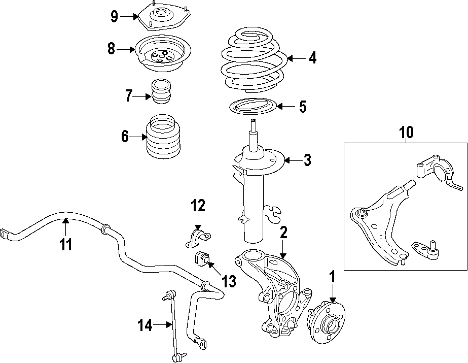 Diagram FRONT SUSPENSION. LOWER CONTROL ARM. STABILIZER BAR. SUSPENSION COMPONENTS. for your 2010 Land Rover LR2   