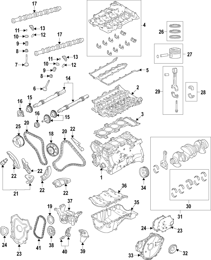 Diagram Camshaft & timing. Crankshaft & bearings. Cylinder head & valves. Lubrication. Pistons. Rings & bearings. for your 2023 Land Rover Discovery Sport   