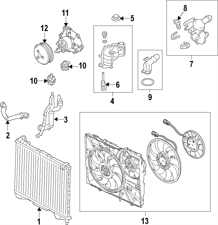 Diagram COOLING SYSTEM. COOLING FAN. RADIATOR. WATER PUMP. for your 2020 Land Rover Range Rover Sport  SVR Sport Utility 