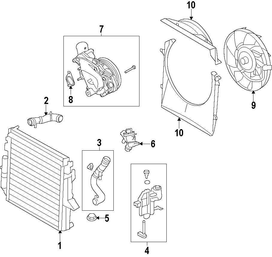 Diagram COOLING SYSTEM. COOLING FAN. RADIATOR. WATER PUMP. for your Land Rover