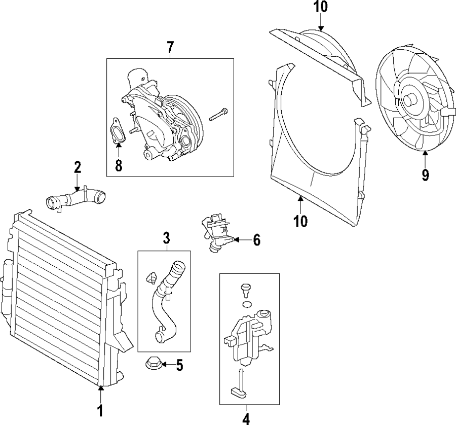 Diagram COOLING SYSTEM. COOLING FAN. RADIATOR. WATER PUMP. for your 2021 Land Rover Range Rover  Autobiography Fifty Edition Sport Utility 