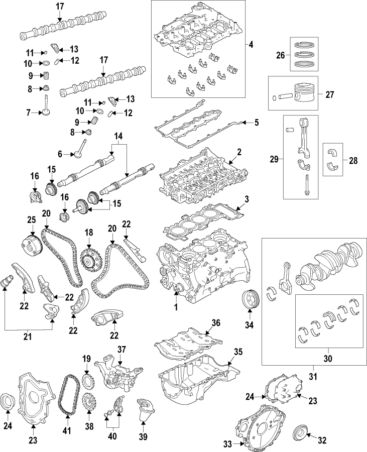 Diagram Camshaft & timing. Crankshaft & bearings. Cylinder head & valves. Lubrication. Mounts. Pistons. Rings & bearings. for your 2018 Land Rover Range Rover Evoque  Autobiography Sport Utility 