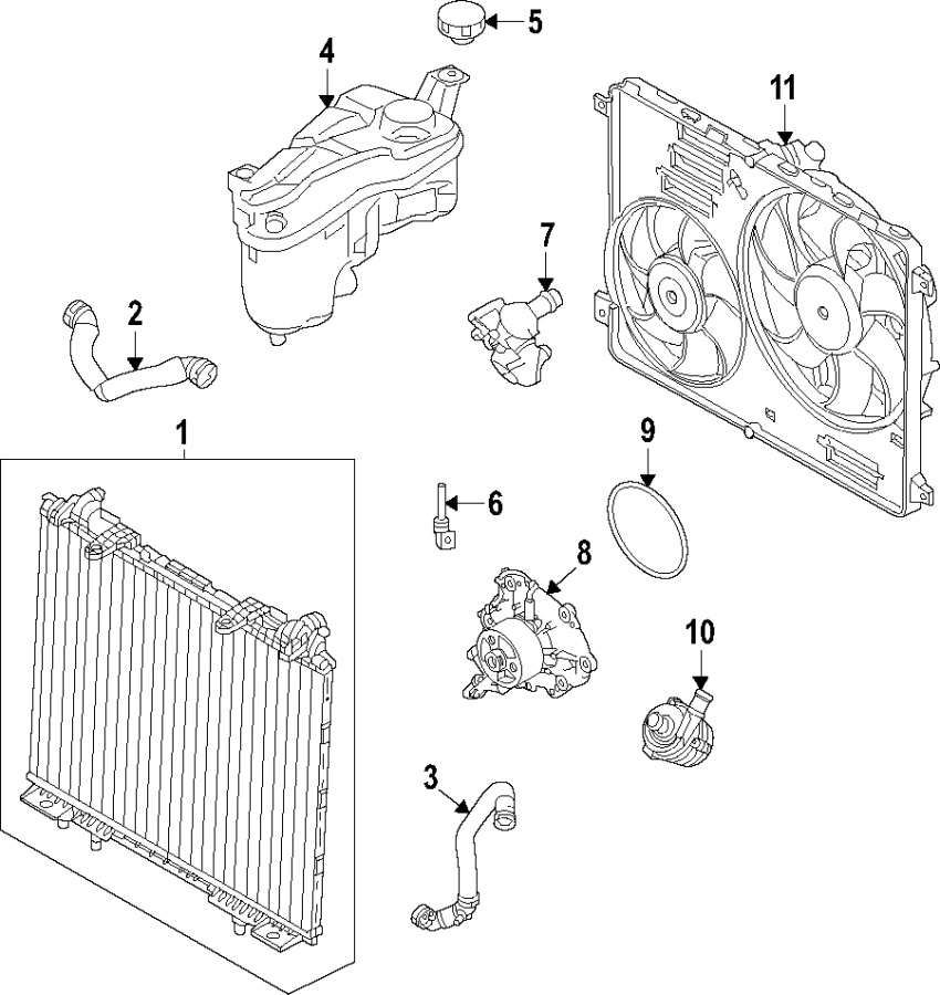 Diagram Cooling system. Cooling fan. Radiator. Water pump. for your 2022 Land Rover Range Rover Velar   