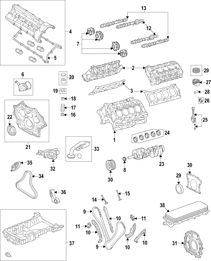 Diagram Camshaft & timing. Crankshaft & bearings. Cylinder head & valves. Lubrication. Mounts. for your 2015 Land Rover Range Rover Evoque   
