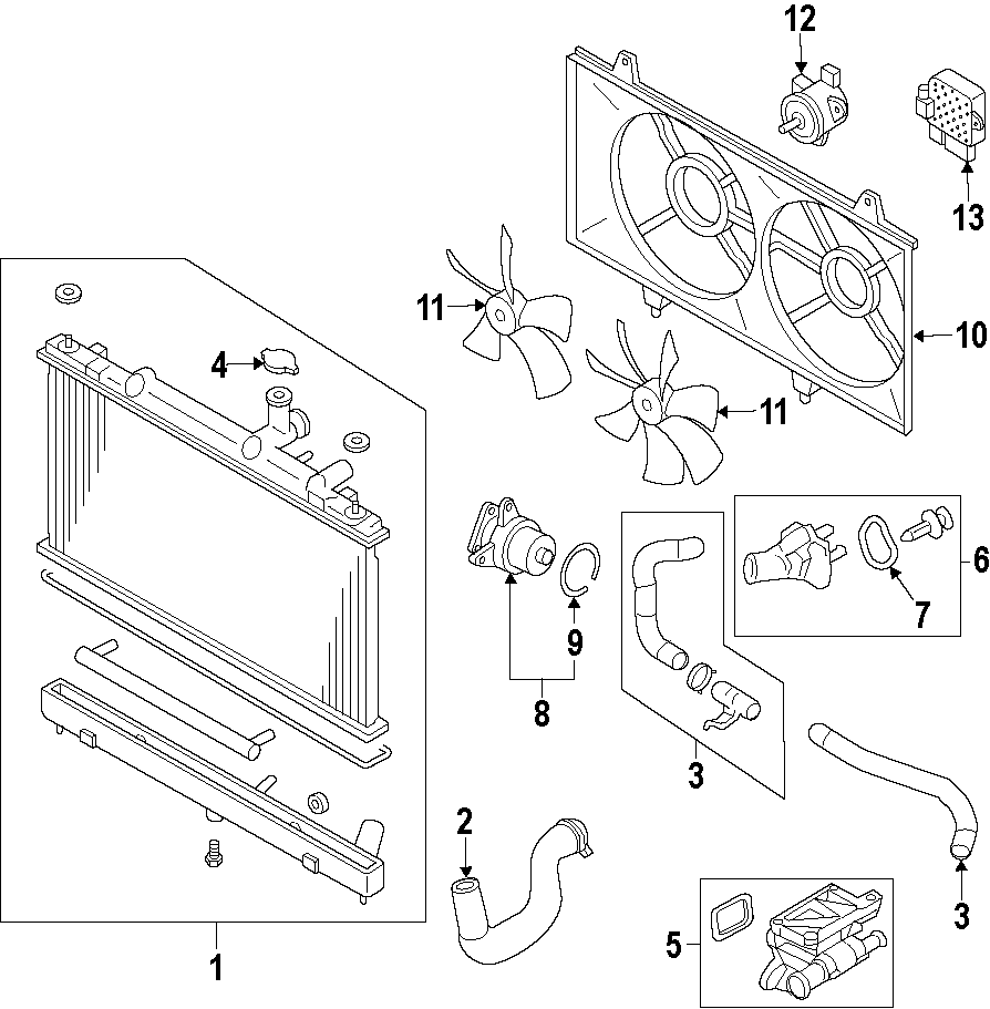 Diagram COOLING SYSTEM. COOLING FAN. RADIATOR. WATER PUMP. for your 1999 Mazda 626   