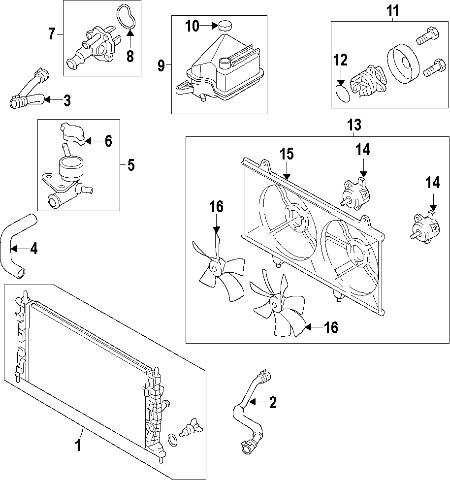 Diagram COOLING SYSTEM. COOLING FAN. RADIATOR. WATER PUMP. for your 1999 Mazda 626   