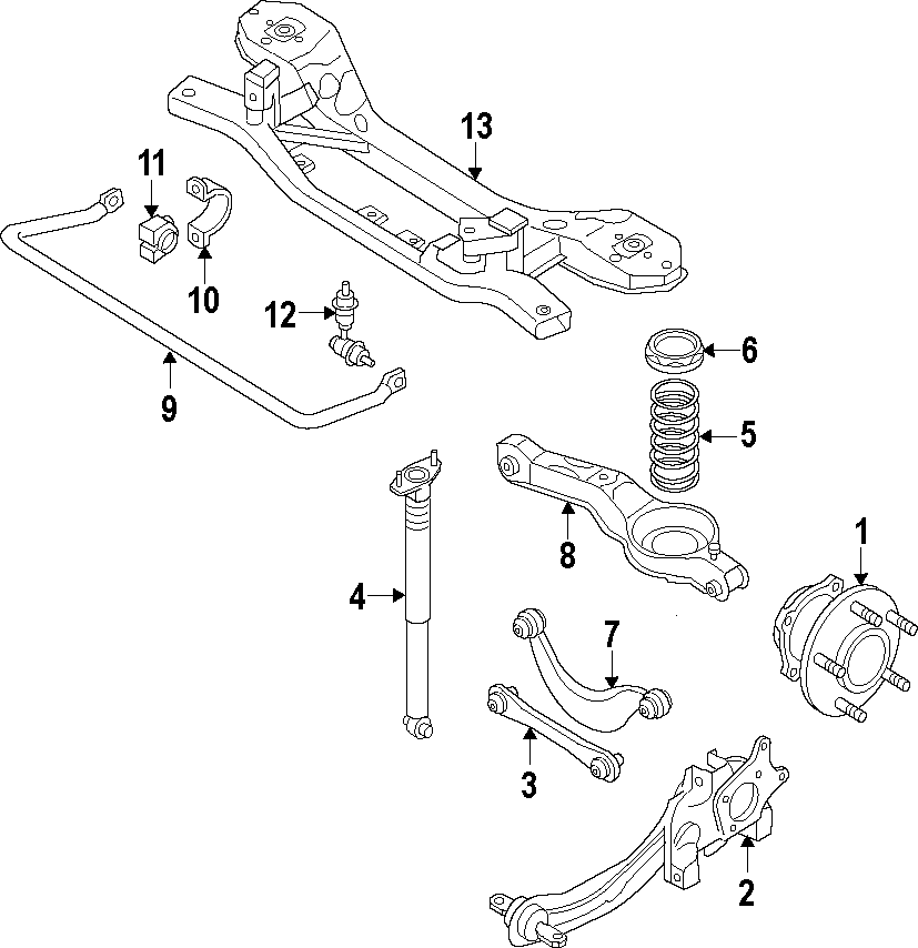 Diagram REAR SUSPENSION. LOWER CONTROL ARM. STABILIZER BAR. SUSPENSION COMPONENTS. UPPER CONTROL ARM. for your 1995 Mazda MX-3   