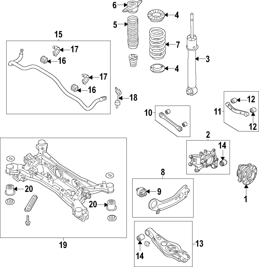 11Rear suspension. Lower control arm. Stabilizer bar. Suspension components. Upper control arm.https://images.simplepart.com/images/parts/motor/fullsize/F95G130.png