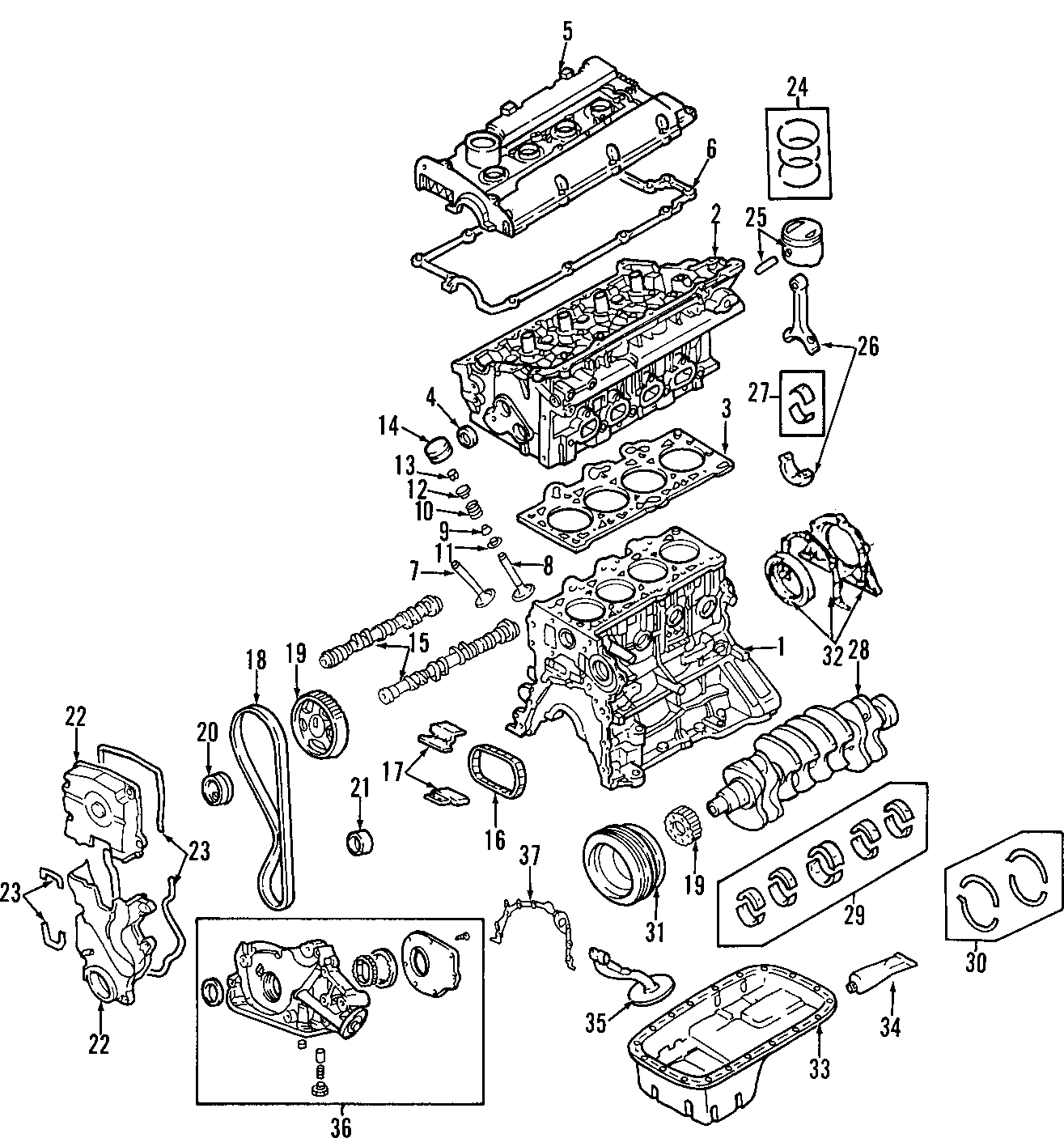 Diagram CAMSHAFT & TIMING. CRANKSHAFT & BEARINGS. CYLINDER HEAD & VALVES. LUBRICATION. MOUNTS. PISTONS. RINGS & BEARINGS. for your 2003 Kia Rio   