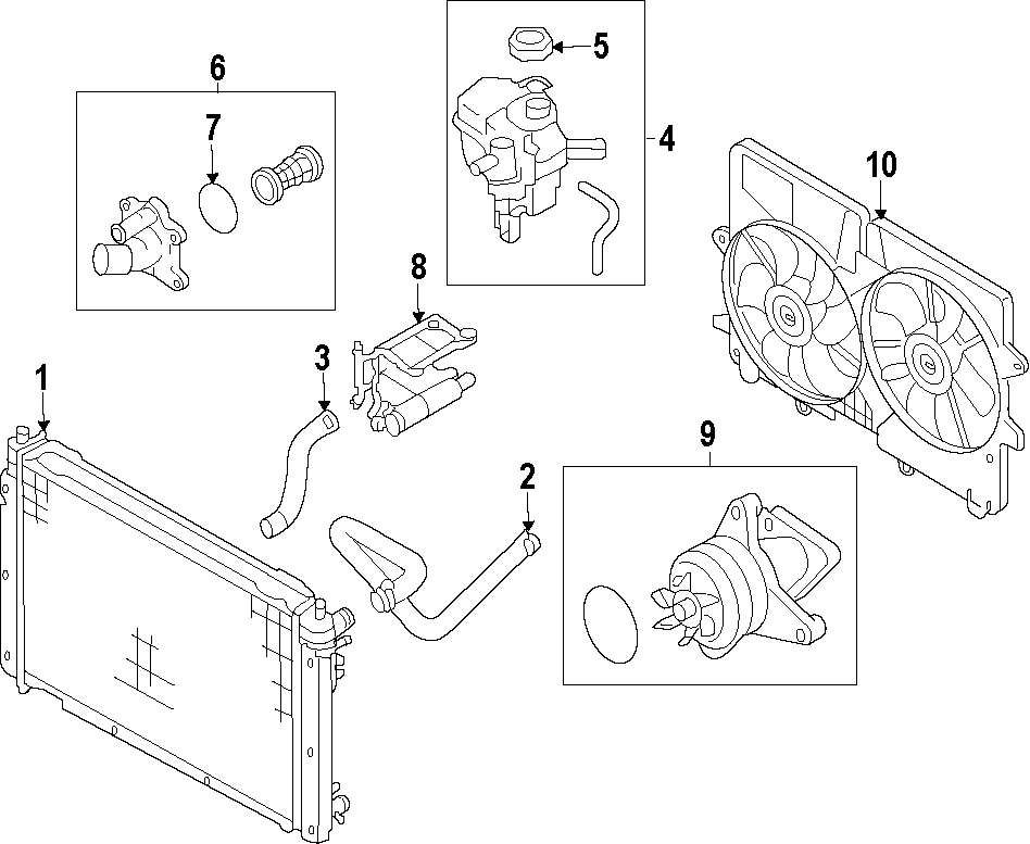 Diagram COOLING SYSTEM. COOLING FAN. RADIATOR. WATER PUMP. for your 2019 Mazda 3   