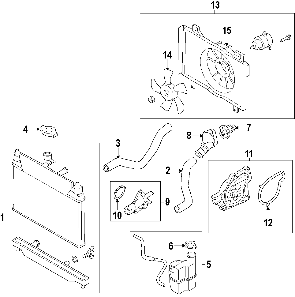 Diagram COOLING SYSTEM. COOLING FAN. RADIATOR. WATER PUMP. for your 2023 Mazda CX-50   