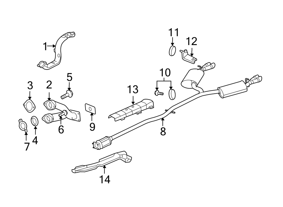 Diagram EXHAUST SYSTEM. EXHAUST COMPONENTS. for your 1992 Chevrolet K3500  Scottsdale Extended Cab Pickup Fleetside 6.5L V8 DIESEL A/T 