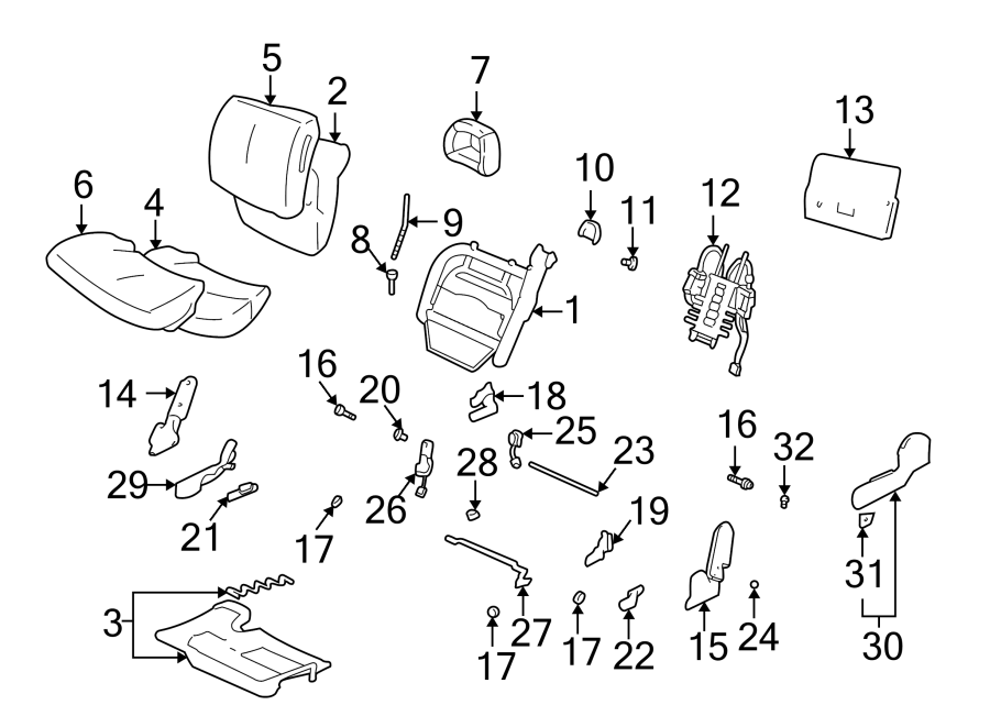 Diagram Seats & tracks. Front seat components. for your 1999 Chevrolet Silverado 1500 Base Standard Cab Pickup Fleetside  