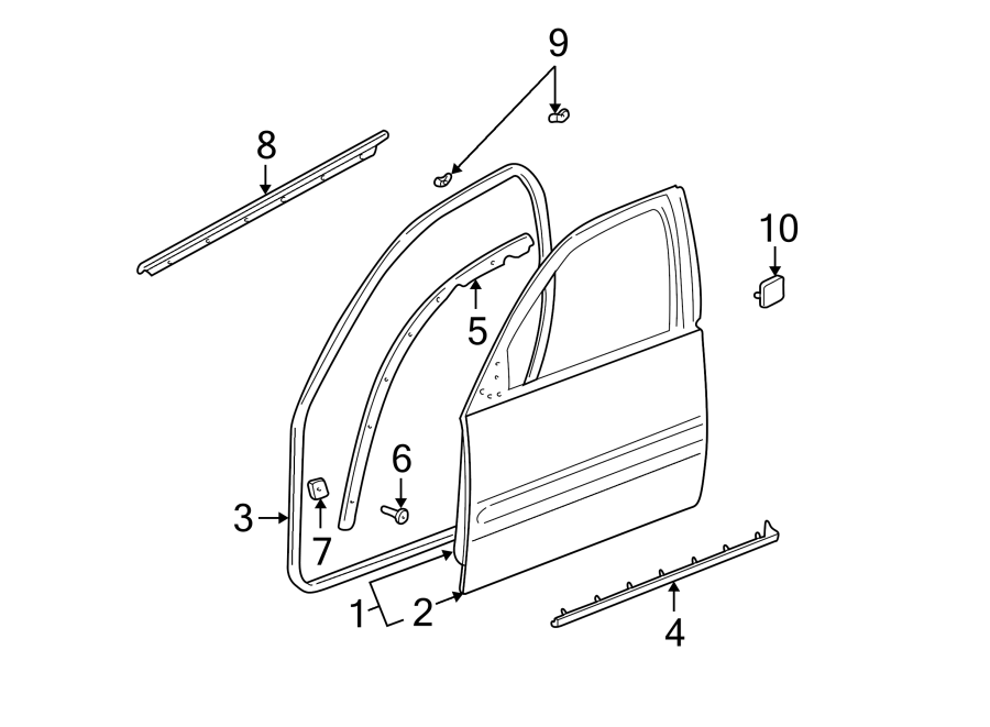 Diagram FRONT DOOR. DOOR & COMPONENTS. for your 2003 Pontiac Vibe   