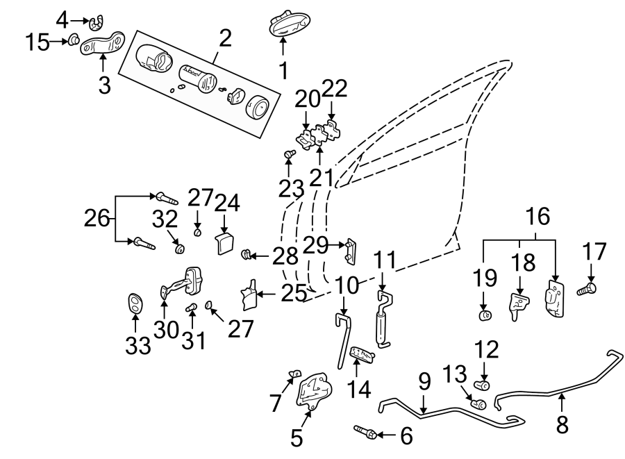 Diagram FRONT DOOR. LOCK & HARDWARE. for your 1996 Chevrolet C1500  Silverado Standard Cab Pickup Fleetside 5.7L Vortec V8 M/T 