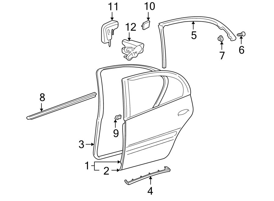 Diagram REAR DOOR. DOOR & COMPONENTS. for your 2018 Chevrolet Spark   