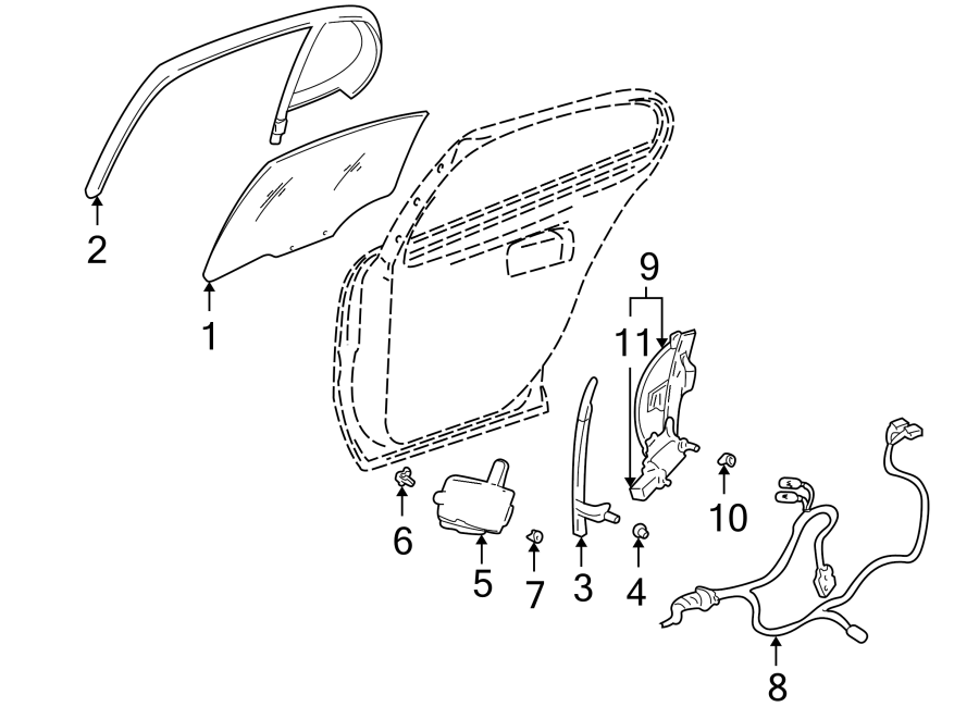 Diagram REAR DOOR. GLASS & HARDWARE. for your 2019 Chevrolet Spark   