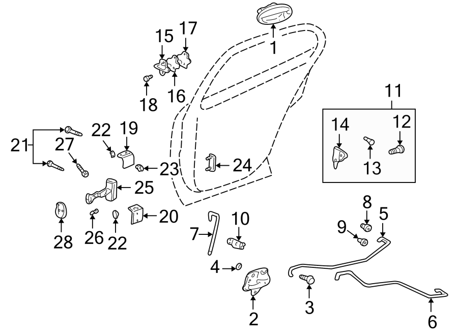 Diagram REAR DOOR. LOCK & HARDWARE. for your 2020 Chevrolet Spark 1.4L Ecotec CVT LT Hatchback 