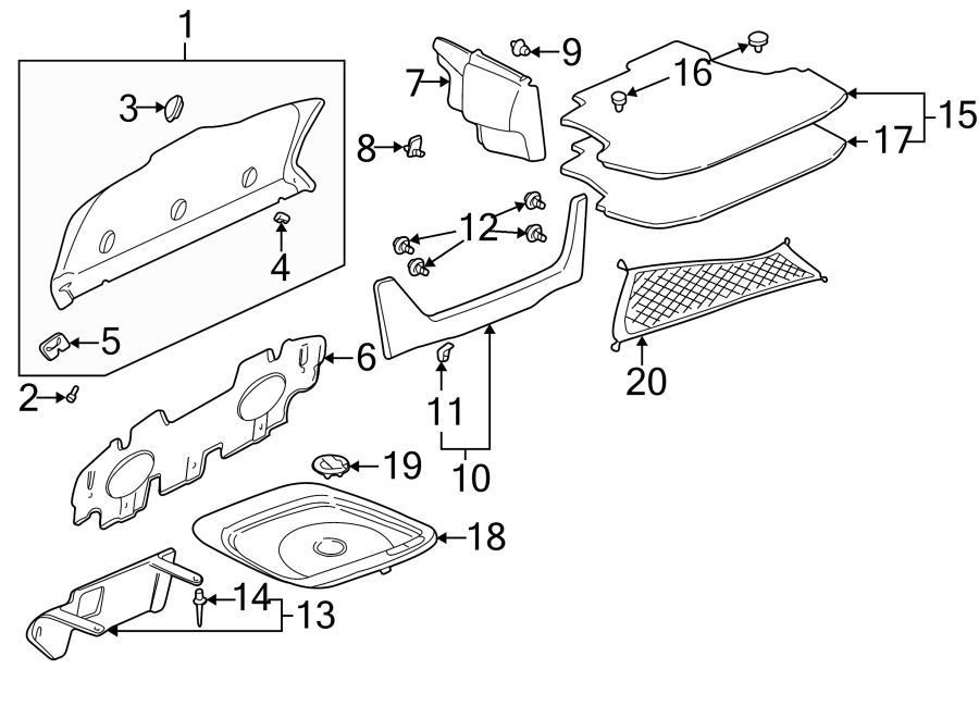 Diagram REAR BODY & FLOOR. INTERIOR TRIM. for your 2003 Pontiac Aztek   