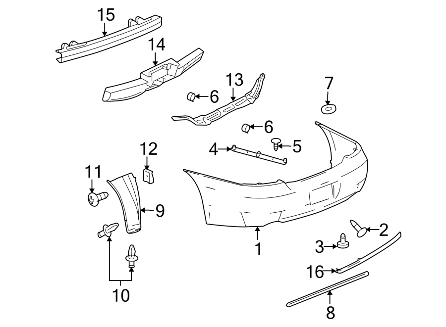 Diagram REAR BUMPER. BUMPER & COMPONENTS. for your 1987 Chevrolet Celebrity Base Sedan 2.8L Chevrolet V6 M/T 