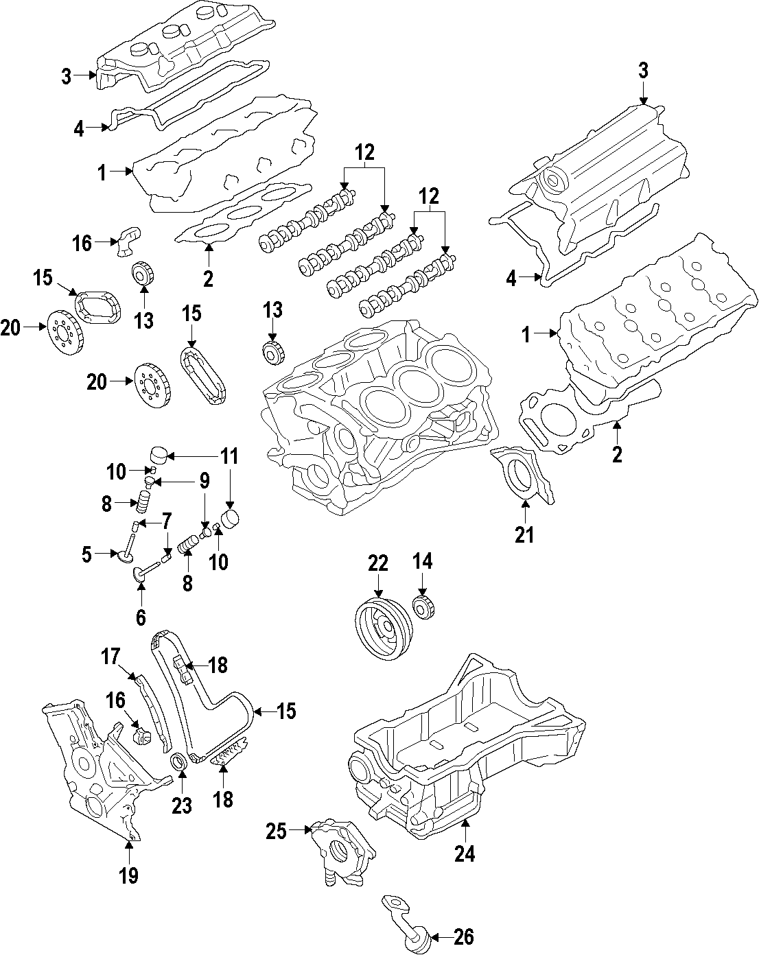 Diagram CAMSHAFT & TIMING. CRANKSHAFT & BEARINGS. CYLINDER HEAD & VALVES. LUBRICATION. MOUNTS. for your 2013 Ford Police Interceptor Utility 3.7L V6 A/T FWD Base Sport Utility 