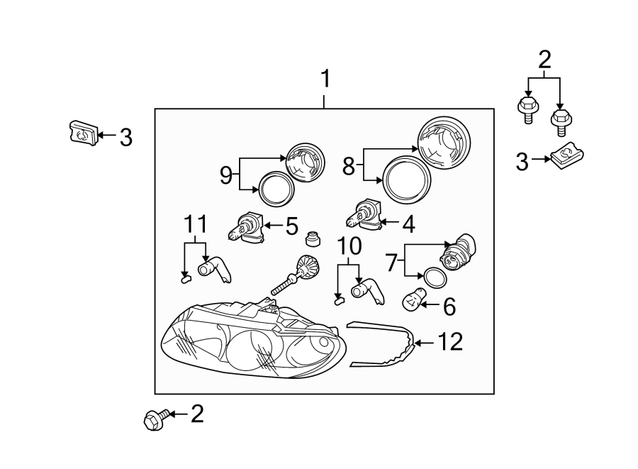 Diagram FRONT LAMPS. HEADLAMP COMPONENTS. for your 2003 GMC Sierra 2500 HD 8.1L Vortec V8 M/T RWD SLE Standard Cab Pickup 