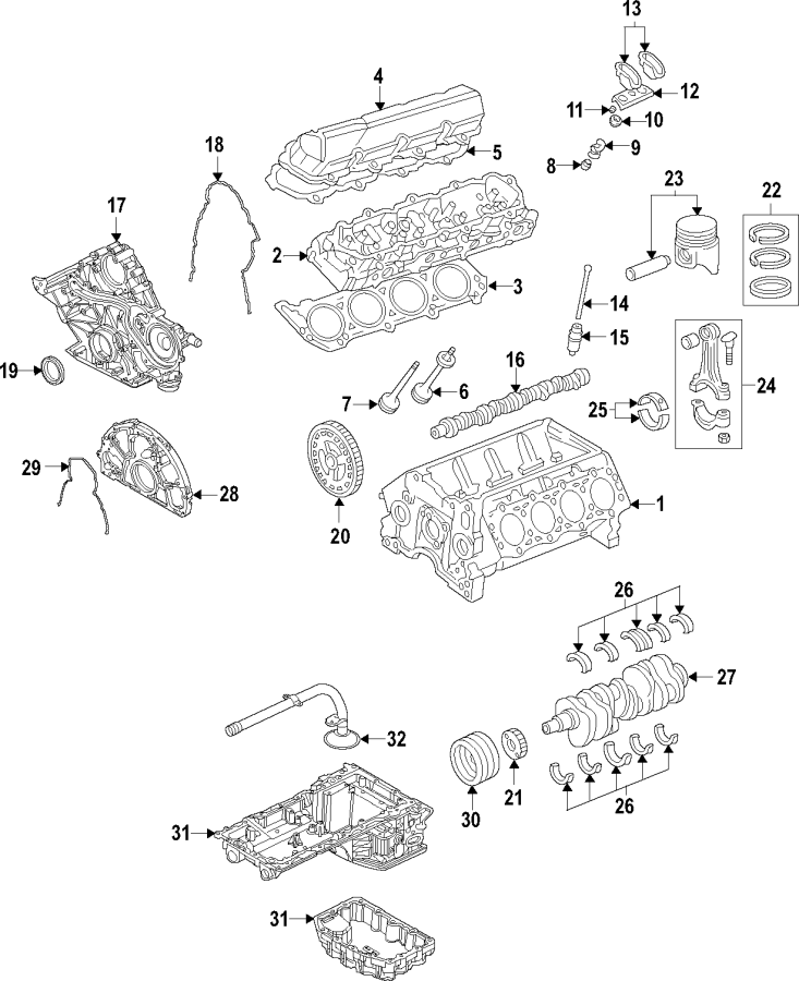 Diagram CAMSHAFT & TIMING. CRANKSHAFT & BEARINGS. CYLINDER HEAD & VALVES. LUBRICATION. MOUNTS. PISTONS. RINGS & BEARINGS. for your 1999 Ford F-150 4.2L Triton V6 A/T RWD Base Extended Cab Pickup Fleetside 