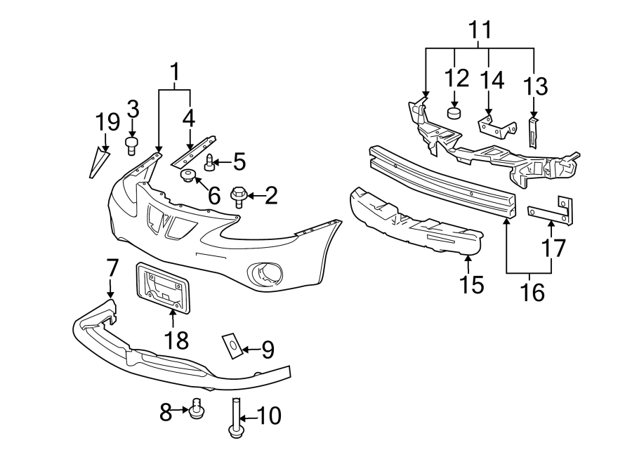 Diagram FRONT BUMPER. BUMPER & COMPONENTS. for your 2018 Chevrolet Spark  LS Hatchback 