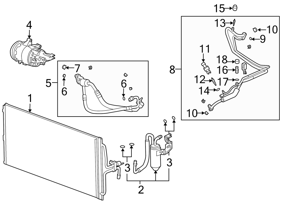 Diagram AIR CONDITIONER & HEATER. COMPRESSOR & LINES. CONDENSER. for your 2005 Chevrolet Cavalier   