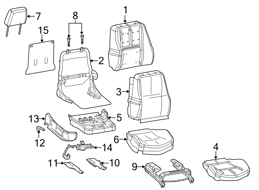 Diagram SEATS & TRACKS. PASSENGER SEAT COMPONENTS. for your 2005 Chevrolet Trailblazer   