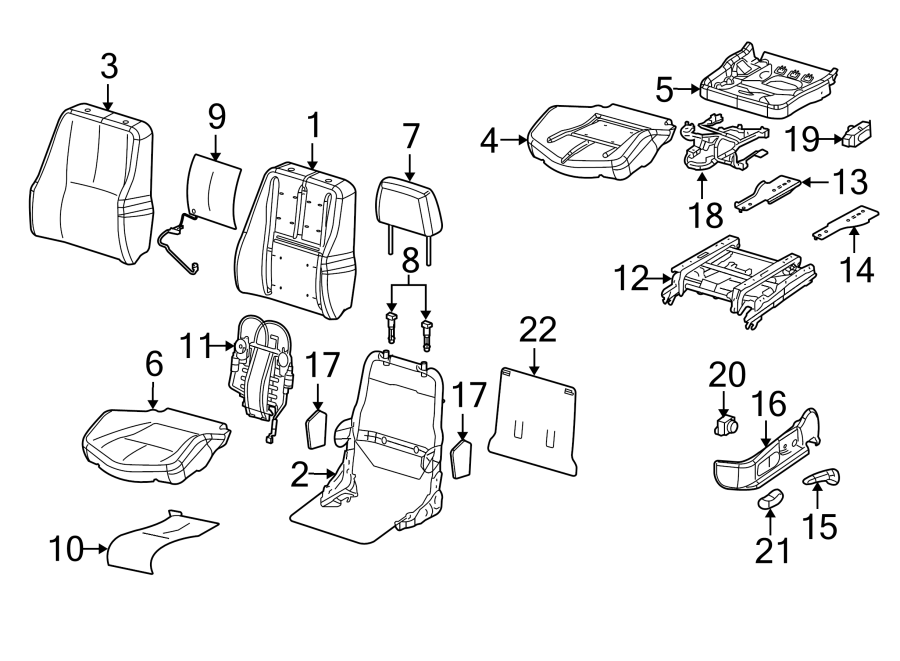 Diagram SEATS & TRACKS. DRIVER SEAT COMPONENTS. for your 2005 Chevrolet Trailblazer   