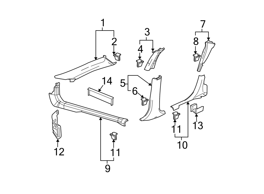 Diagram PILLARS. ROCKER & FLOOR. INTERIOR TRIM. for your 2005 Chevrolet Express 3500   