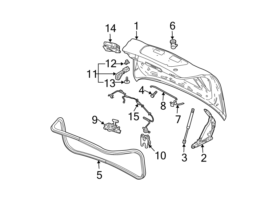 Diagram TRUNK LID. LID & COMPONENTS. for your 2021 GMC Sierra 2500 HD 6.6L Duramax V8 DIESEL A/T 4WD Base Extended Cab Pickup Fleetside 