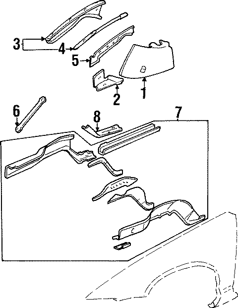 Diagram FENDER. STRUCTURAL COMPONENTS & RAILS. for your 1999 Pontiac Firebird    