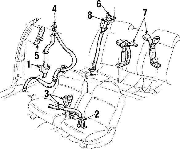 7RESTRAINT SYSTEMS. FRONT SEAT BELTS. REAR SEAT BELTS.https://images.simplepart.com/images/parts/motor/fullsize/FD97600.png