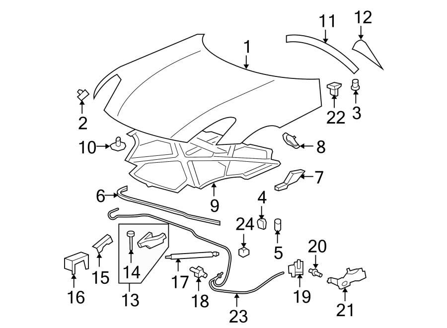 Diagram HOOD & COMPONENTS. for your 2007 GMC Sierra 1500 Classic SL Standard Cab Pickup 5.3L Vortec V8 FLEX M/T 4WD 