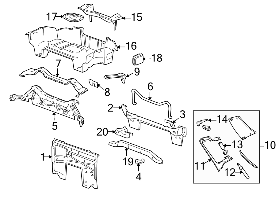 Diagram REAR BODY & FLOOR. FLOOR & RAILS. for your 2005 Chevrolet Express 1500   