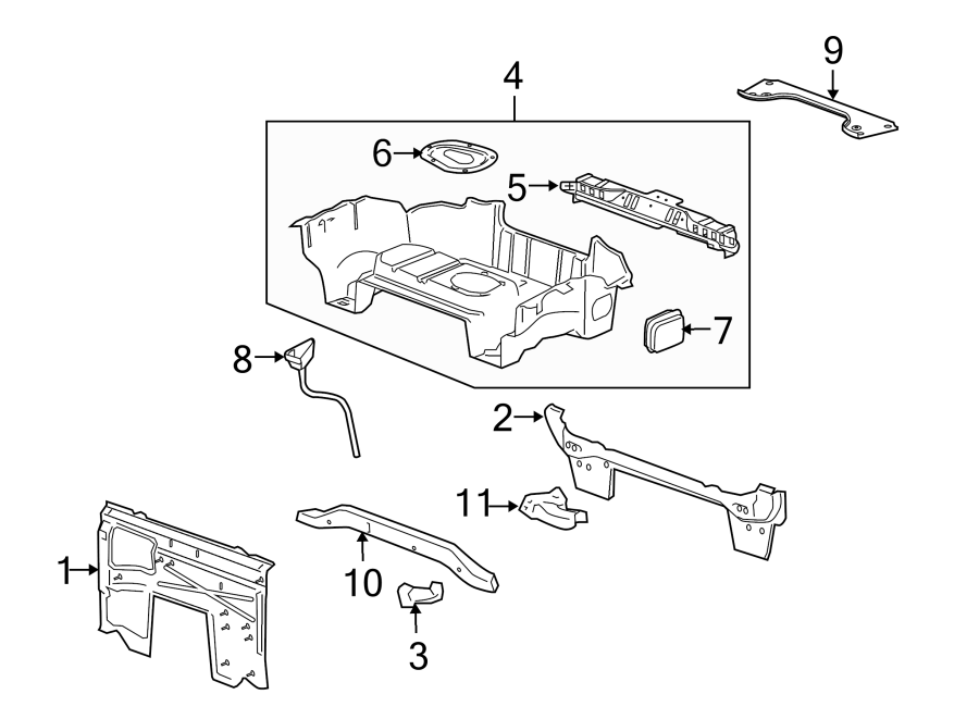 Diagram REAR BODY & FLOOR. FLOOR & RAILS. for your 2005 Chevrolet Express 1500   