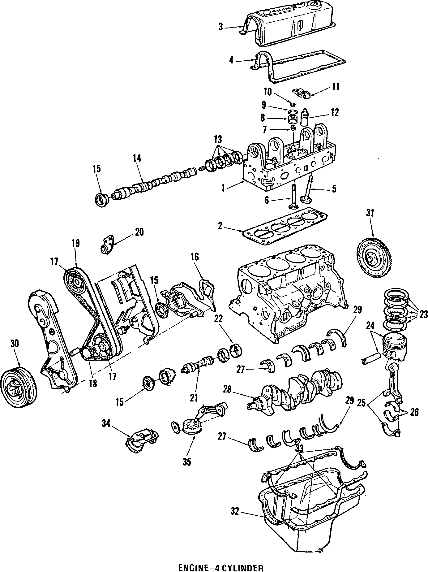 Diagram CAMSHAFT & TIMING. CRANKSHAFT & BEARINGS. CYLINDER HEAD & VALVES. LUBRICATION. MOUNTS. PISTONS. RINGS & BEARINGS. for your 1986 Ford Taurus   