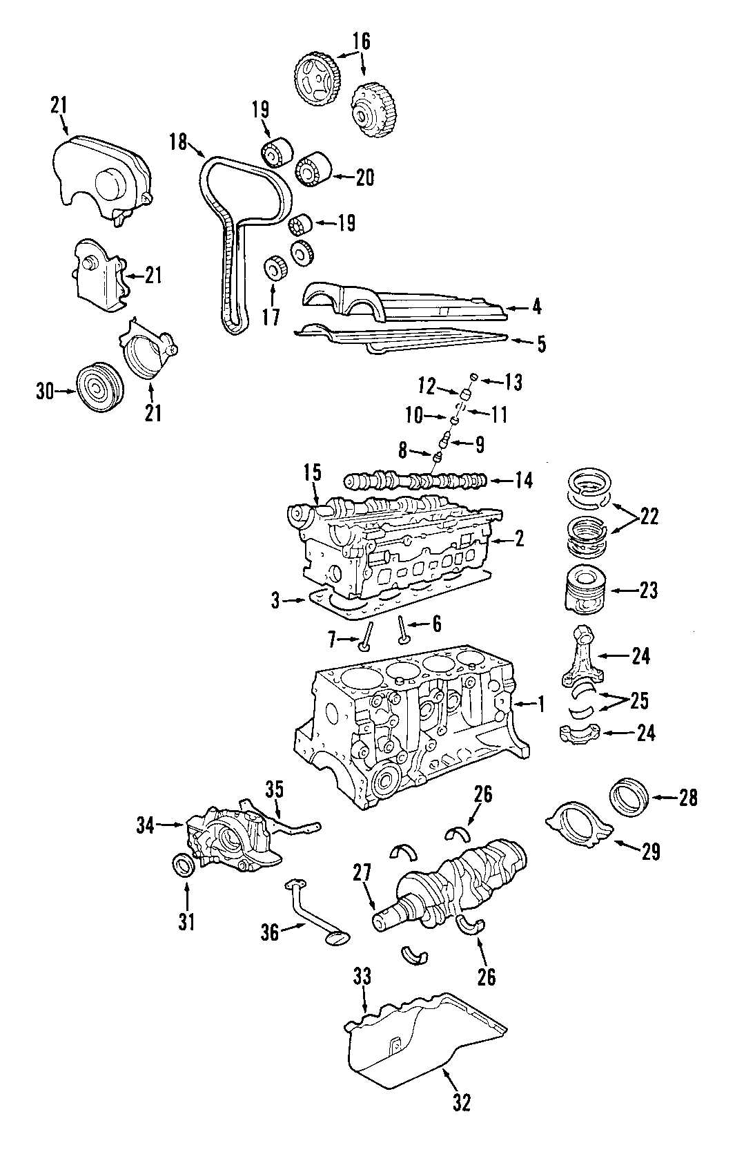 Diagram CAMSHAFT & TIMING. CRANKSHAFT & BEARINGS. CYLINDER HEAD & VALVES. LUBRICATION. MOUNTS. PISTONS. RINGS & BEARINGS. for your Ford Focus  