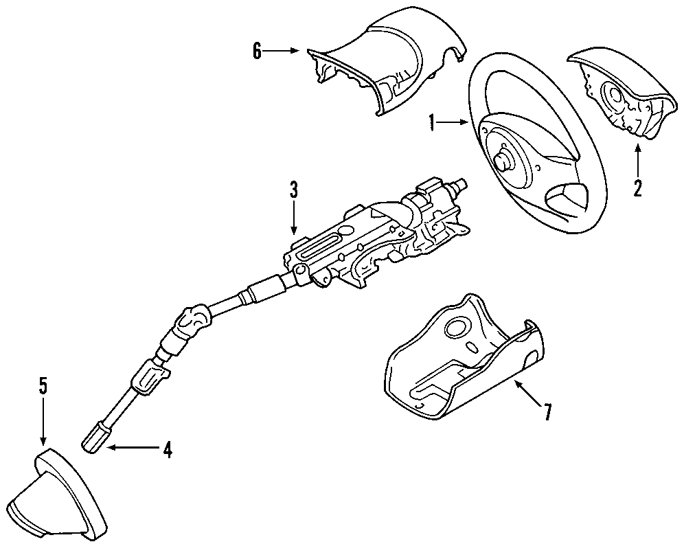 Diagram STEERING COLUMN. STEERING WHEEL. for your 2000 Ford Focus  SE Sedan 