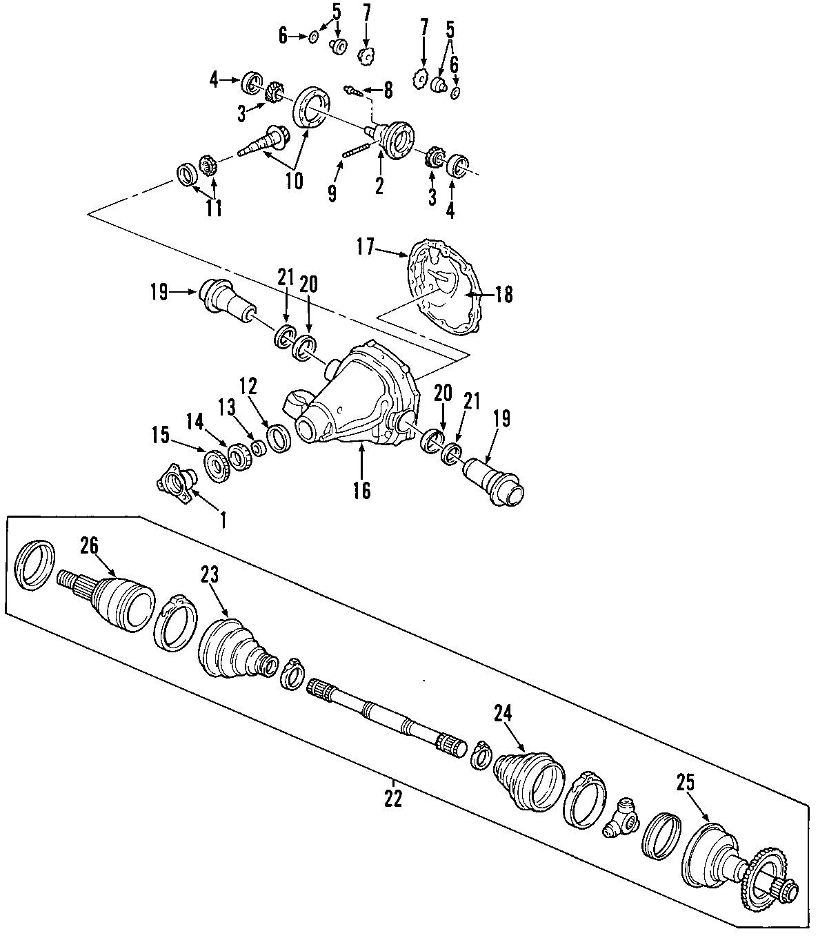 Diagram REAR AXLE. DIFFERENTIAL. DRIVE AXLES. PROPELLER SHAFT. for your 2019 Ford F-150 2.7L EcoBoost V6 A/T 4WD XLT Crew Cab Pickup Fleetside 